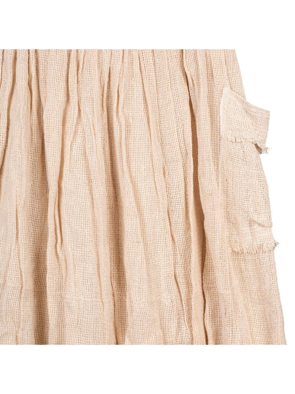 VTG Rattan Skirt 7 Beige Cotton Mesh Pockets Fringe Boho Indie Earthy Peasant - Picture 4 of 7